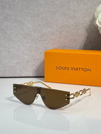 Louis Vuitton sunglasses with brown tinted lenses and gold-tone chain temple arms