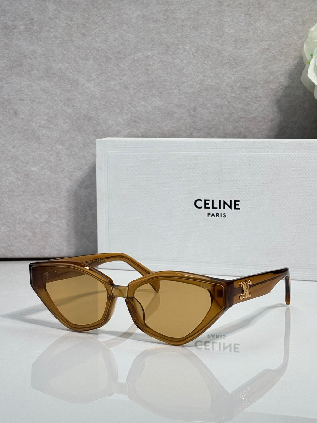 Celine cat-eye sunglasses with brown frames and warm brown lenses