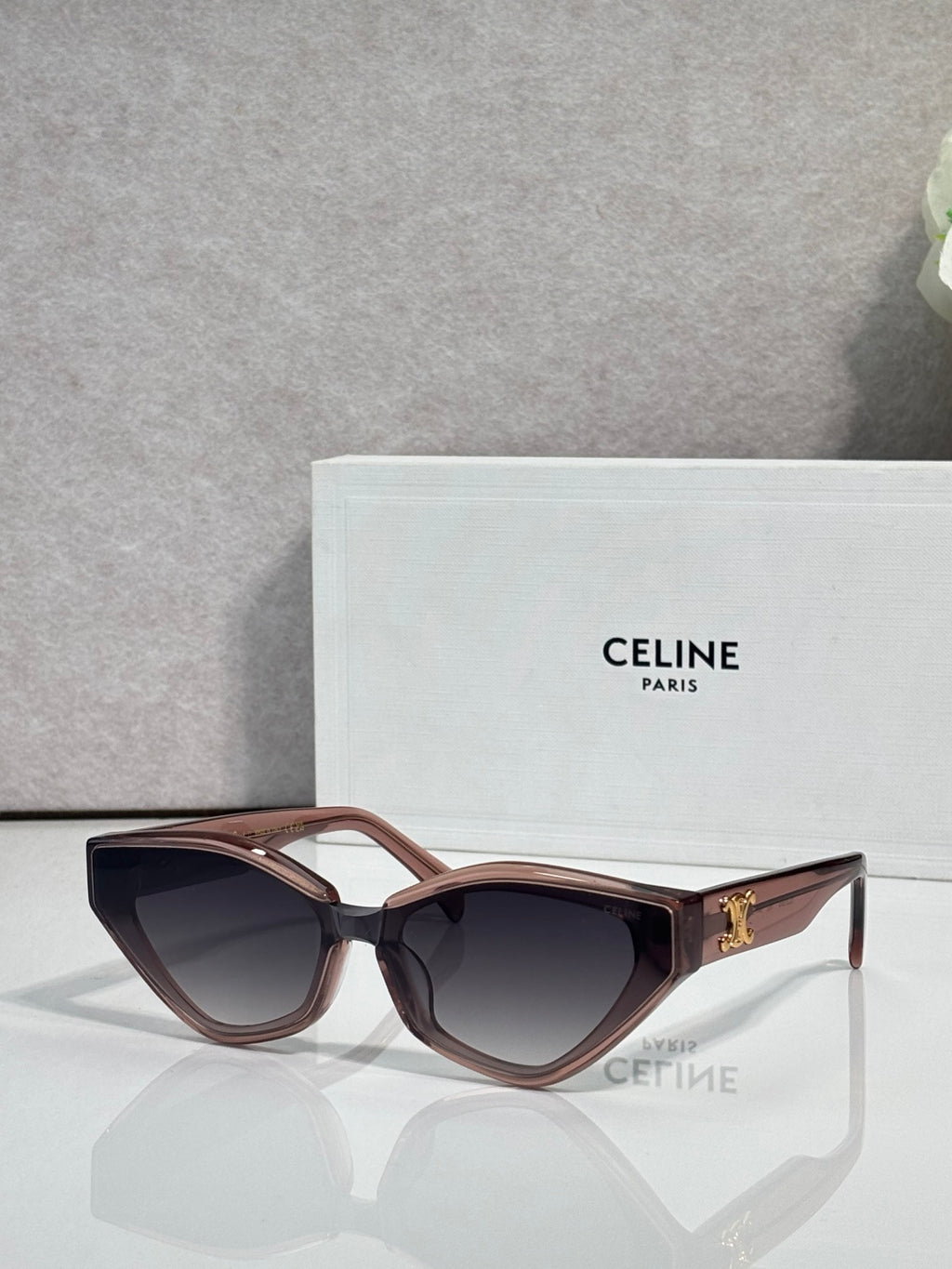 Celine cat-eye sunglasses with tortoise frames and dark lenses
