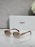 Celine sunglasses with brown frames, gradient lenses, and dark red temples with gold logo