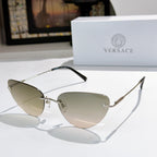 Versace sunglasses with light beige lenses and silver-tone metal frame, cat-eye shape