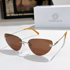 Versace sunglasses with brown lenses and silver frame, orange temple accents