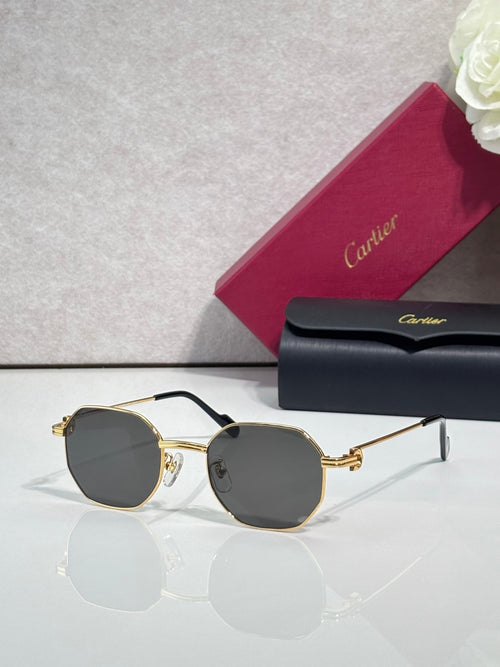 Cartier round sunglasses with gold-tone frame and dark lenses, full-rim style