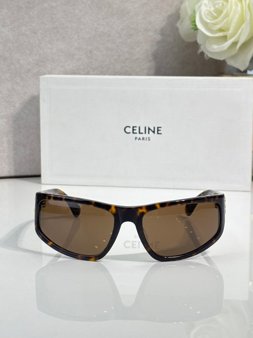 Celine tortoiseshell sunglasses with wide dark brown lenses