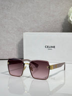 Square sunglasses with gold-tone frame and mauve gradient lenses