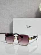 Square sunglasses with gold-tone frame and deep red gradient lenses