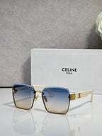 Celine square sunglasses with gold-tone frame and blue gradient lenses
