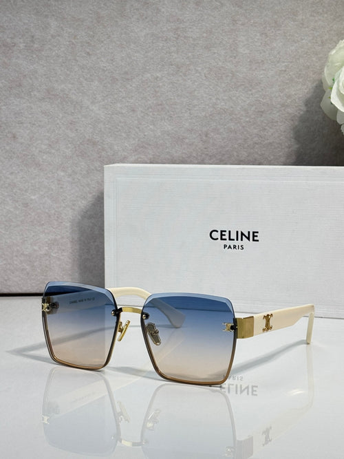 Celine square sunglasses with gold-tone frame and blue gradient lenses