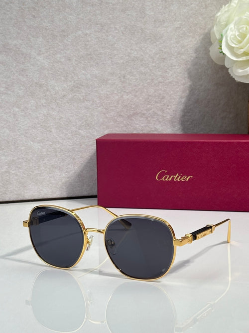 Gold-tone round sunglasses with dark tinted lenses and thin arms