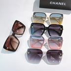 Set of square sunglasses in white, pink, black, and tortoise with tinted lenses