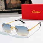 Cartier sunglasses with gold-and-black frames, blue tinted lenses