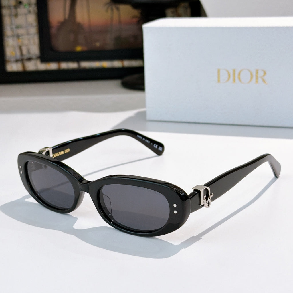 Sunglasses with black frames and dark smoke-tinted lenses