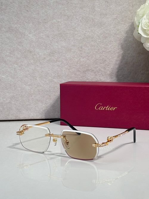 Cartier eyeglasses with gold-tone metal rectangular frames and clear lenses