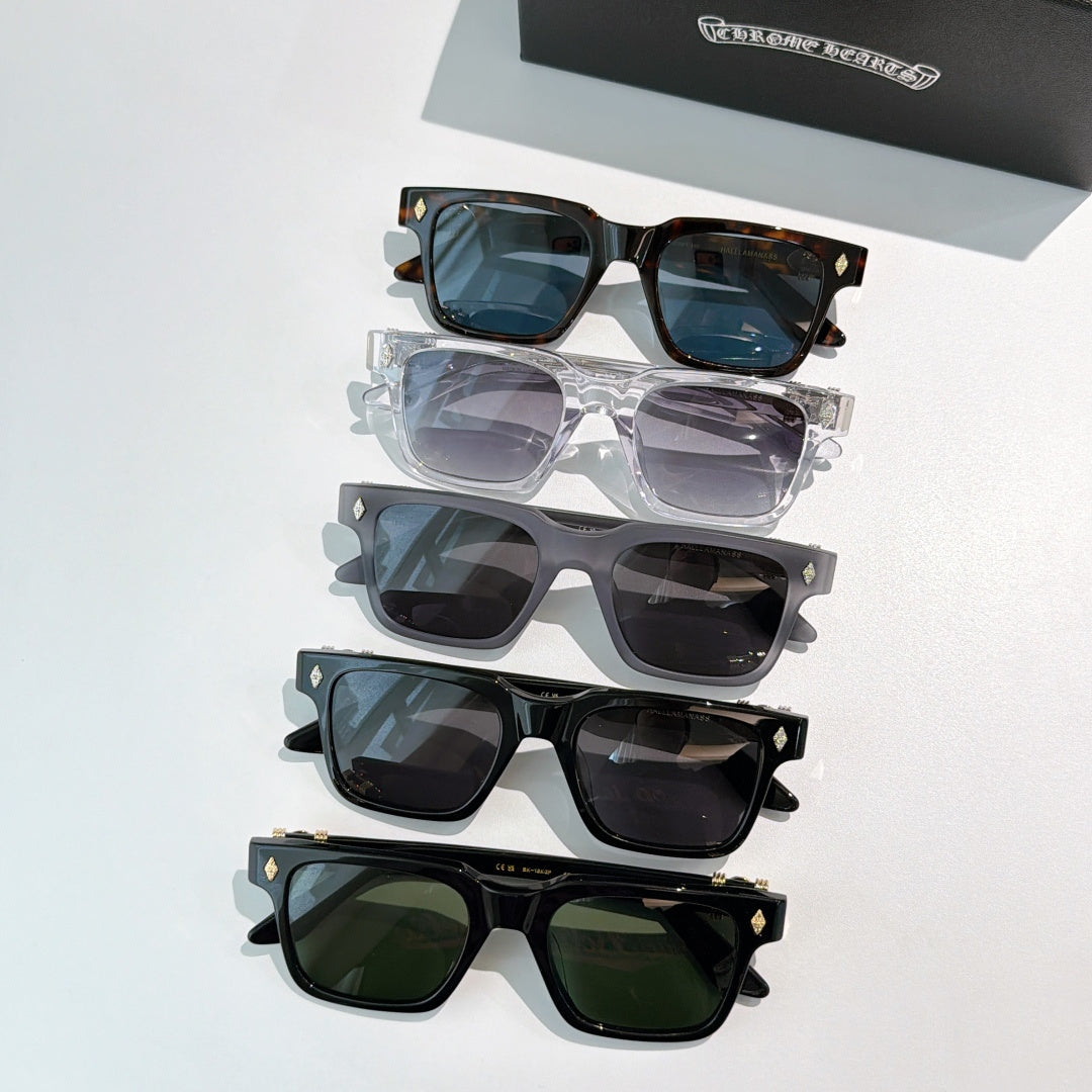 Assorted square sunglasses set of five with mixed frames and colored lenses