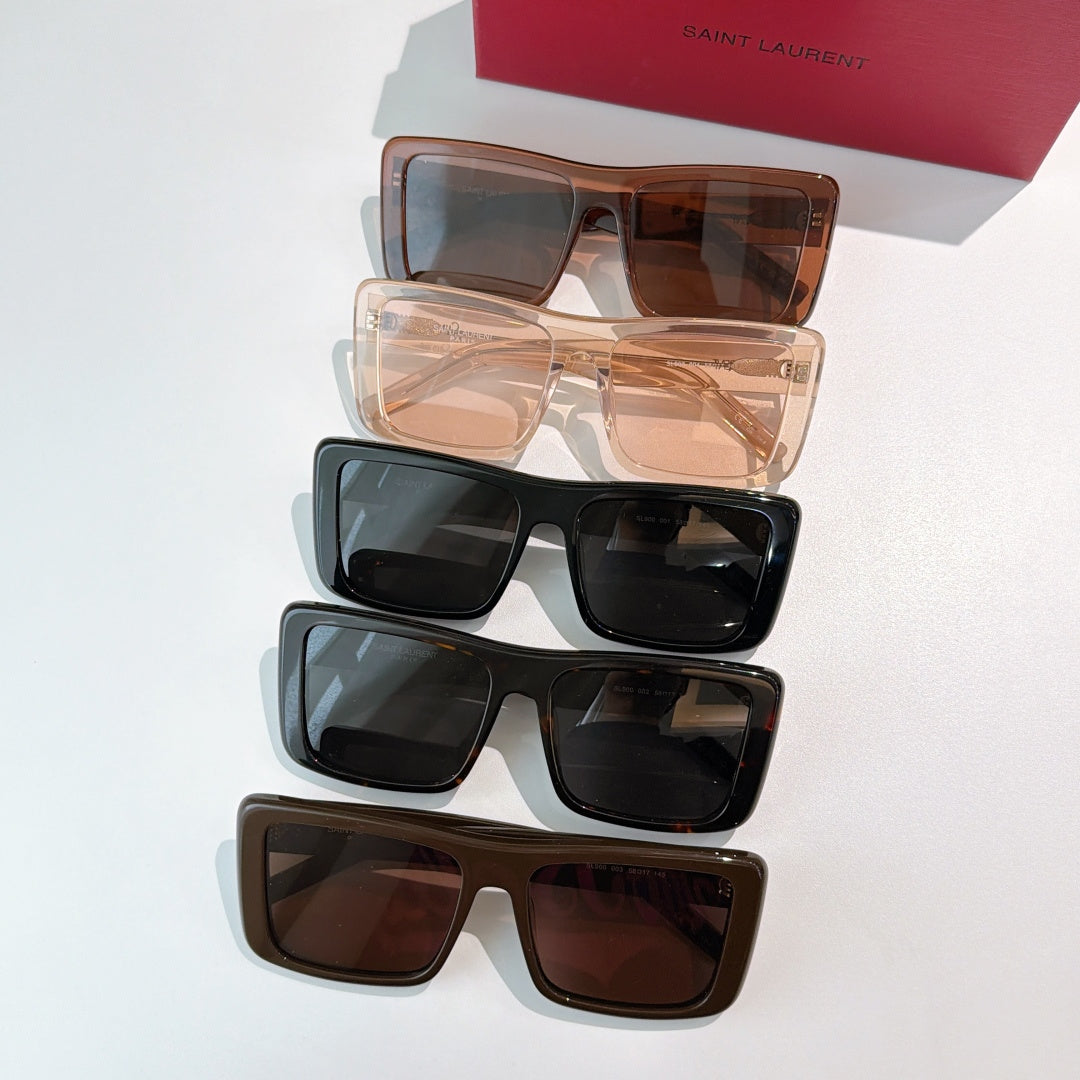 Stacked YSL Saint Laurent square sunglasses, multiple frames with tinted lenses