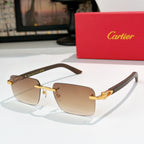 Cartier sunglasses with dark frame, gold temples, and beige gradient lenses