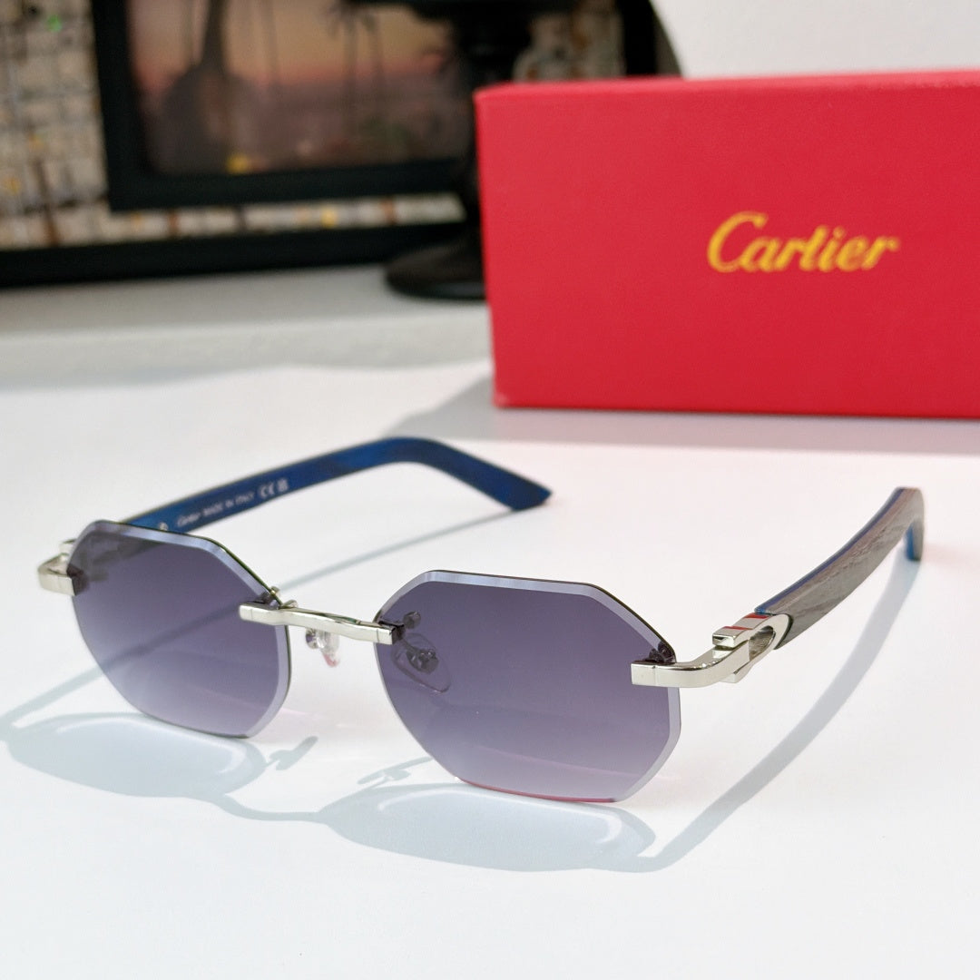 Silver-tone aviator sunglasses with purple tinted lenses and ornate temple detailing