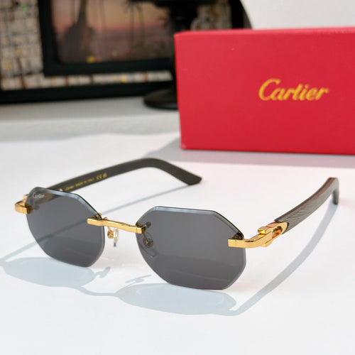 Gold-tone aviator sunglasses with dark gray tinted lenses and curved temple tips