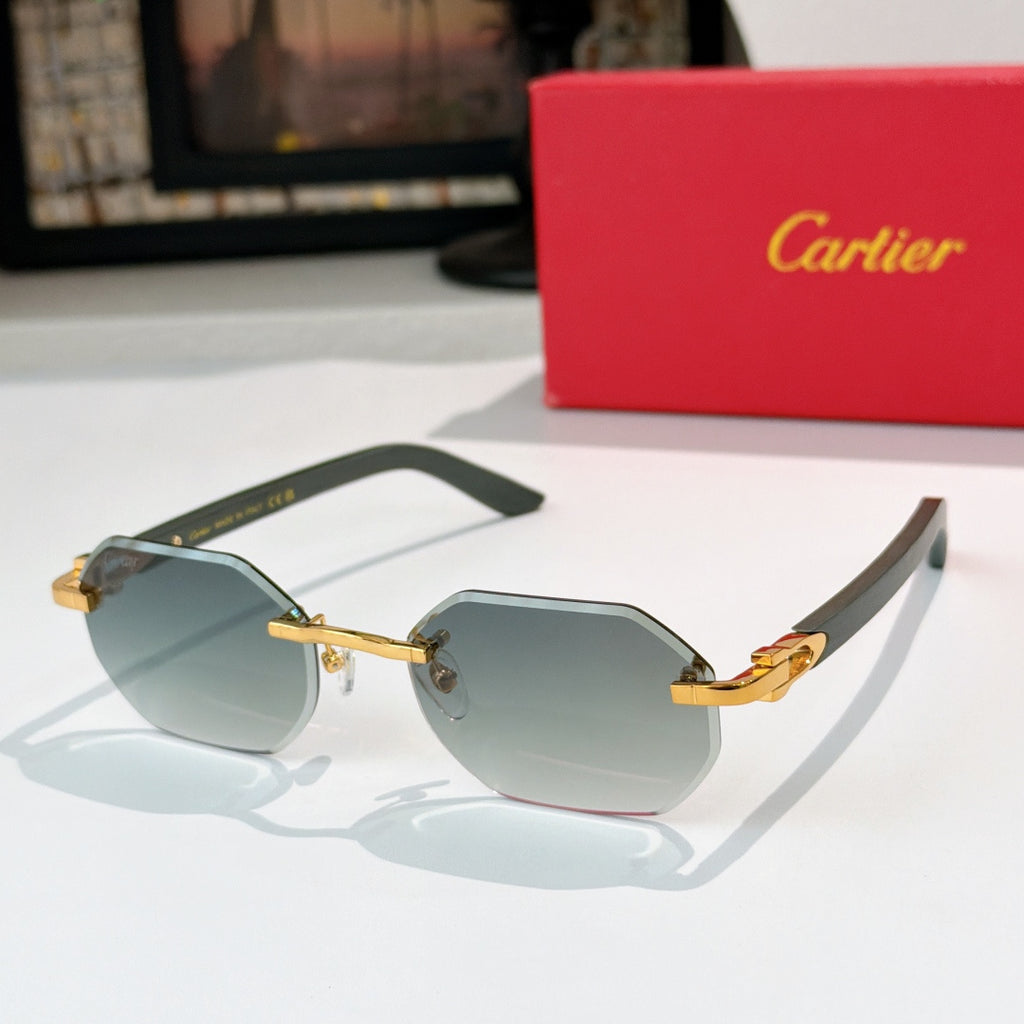 Gold-tone aviator sunglasses with light blue tinted lenses and curved temple tips