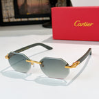 Gold-tone aviator sunglasses with light blue tinted lenses and curved temple tips