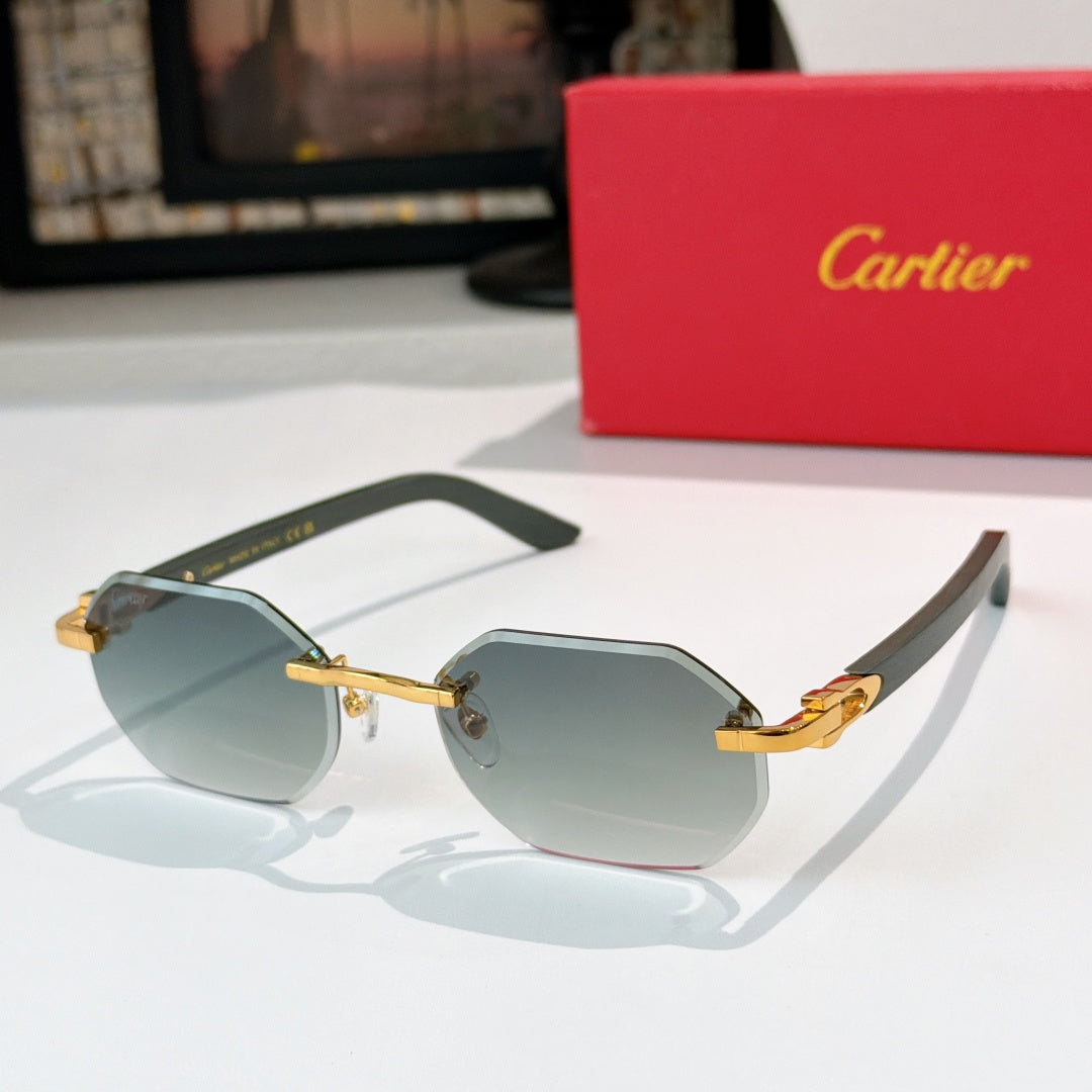 Gold-tone aviator sunglasses with light blue tinted lenses and curved temple tips