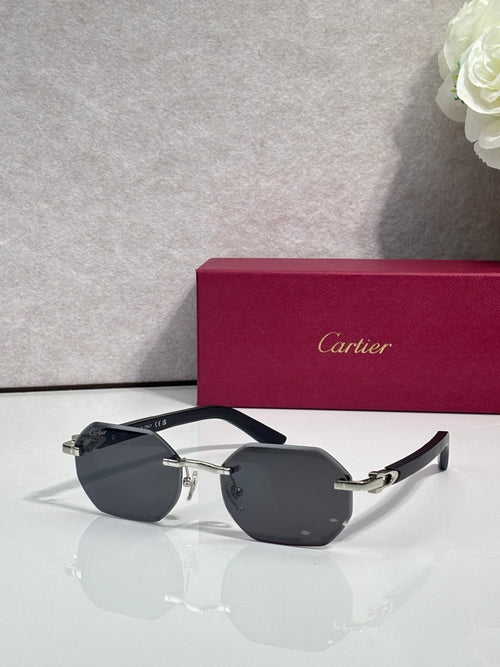 Cartier glasses with black round lenses and dark frame, gold-tone arms