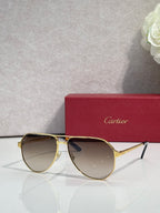 Metal sunglasses with tinted lenses, gold frame and black-tipped arms