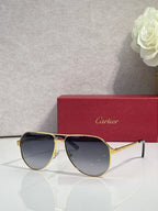 Metal sunglasses with dark lenses, gold frame and black-tipped arms