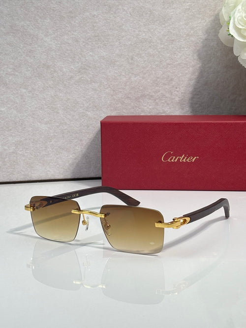 Cartier glasses, dark-brown frame with gold-tone accents and tan gradient lenses