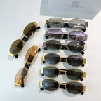 Versace sunglasses assortment with mixed frames and tinted lenses, stacked view.