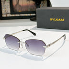 Fashion sunglasses with silver-tone frame and purple tinted lenses, gold-tone temple embellishments