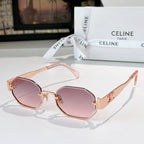 Celine octagonal sunglasses with rose gold frame and pink lenses, light pink temples