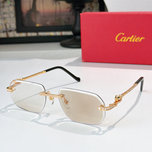 Cartier glasses with gold-tone rims, clear lenses, and black temple tips.