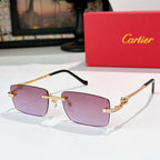 Cartier glasses with gold accents, purple lenses, rectangular frame and jeweled temple detail