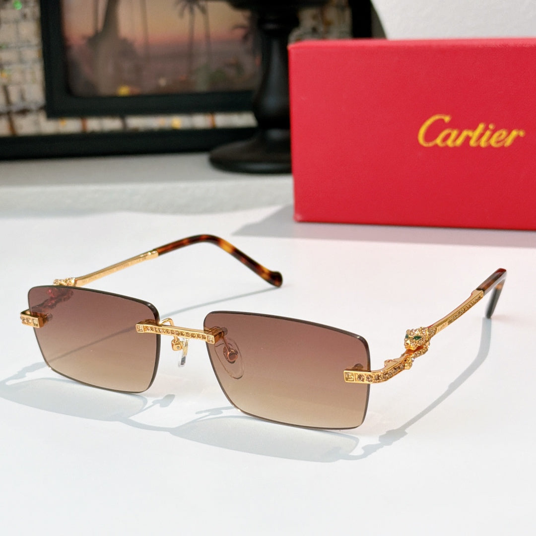 Cartier glasses with tortoise-style arms, brown-tinted lenses, rectangular frame and gold detail