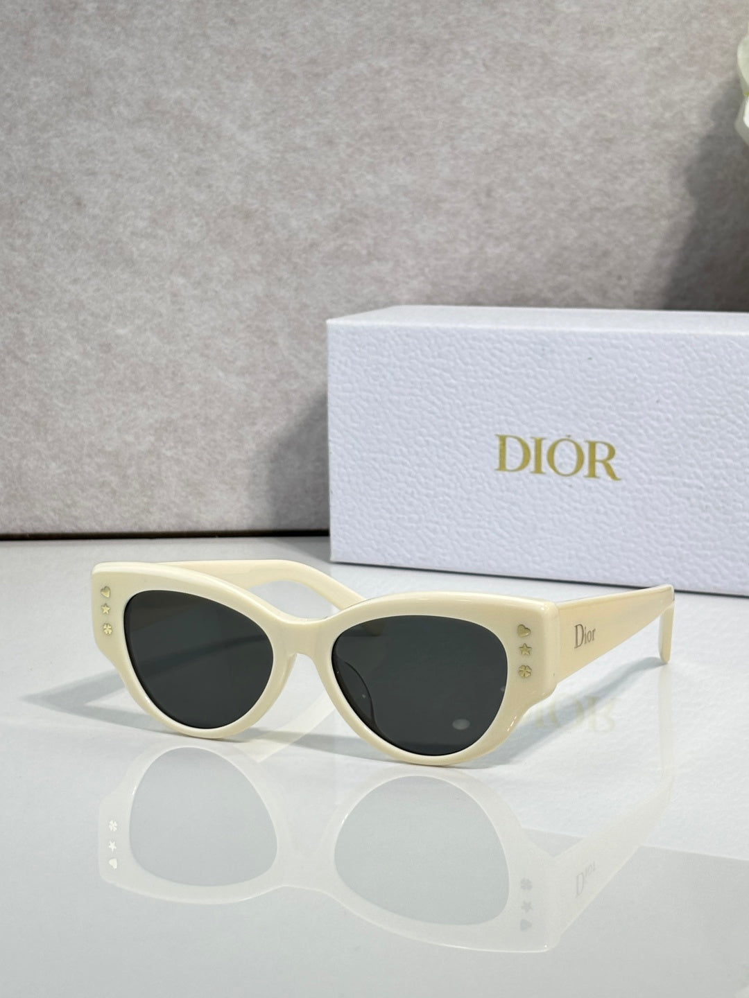 Dior white cat-eye sunglasses with black lenses