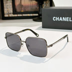 Chanel square sunglasses with silver-tone frame and dark gray gradient lenses