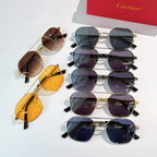 Sunglasses set with mixed frames and tinted lenses in amber, blue, and purple