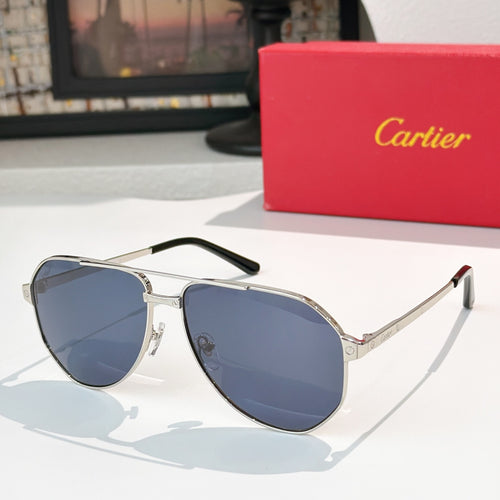Aviator sunglasses with silver-tone frames and dark blue tinted lenses