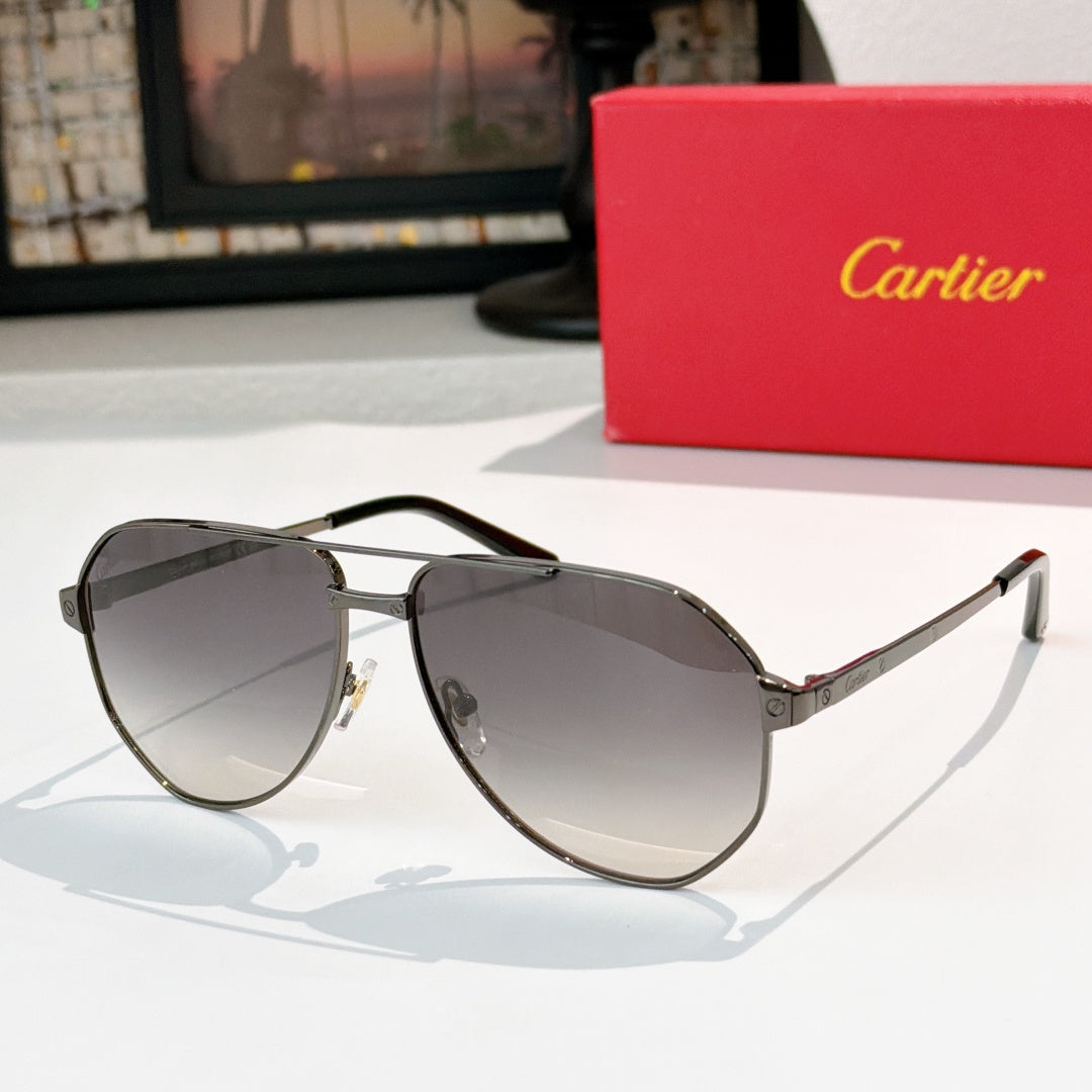 Aviator sunglasses with gunmetal frames and light gray tinted lenses
