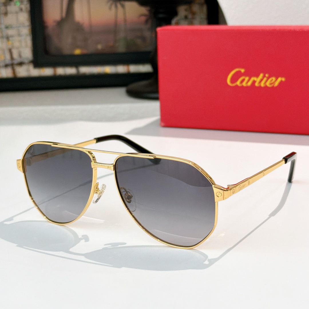 Aviator sunglasses with gold-tone frames and dark lenses with subtle tint