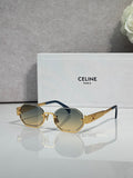 Celine octagonal sunglasses with gold frame, tinted lenses, and blue temple accents