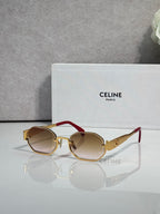 Celine octagonal sunglasses with gold frame, tinted lenses, and red temple accents