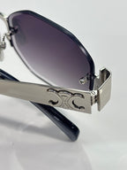 Celine glasses close-up of side logo detail and dark lenses