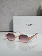 Celine glasses with gold-tone frame and rose-brown tinted lenses, red temple