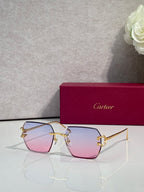 Cartier glasses with pink-to-blue gradient lenses and gold-tone cat-eye frame