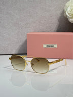 MiuMiu sunglasses with light brown lenses and gold-tone rounded frames