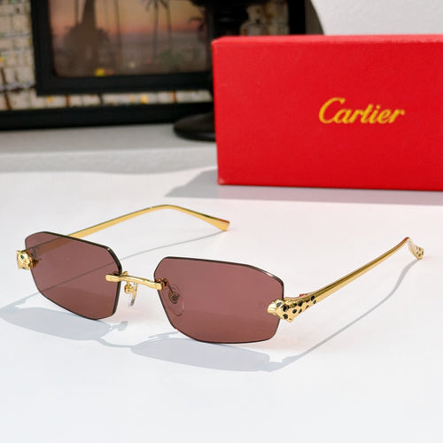Cartier sunglasses with gold-tone frame and mauve-tinted lenses