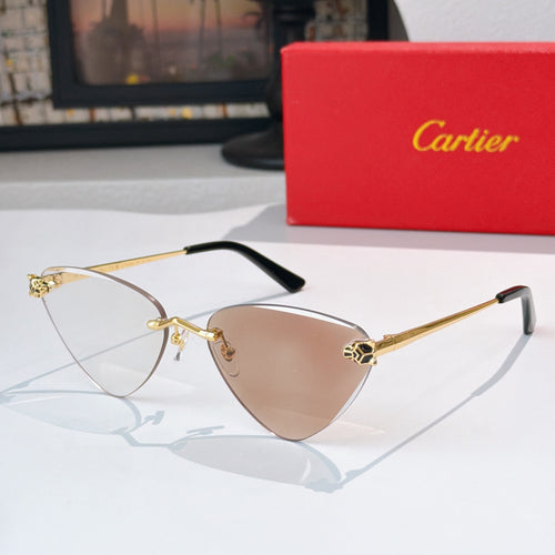 Gold-tone cat-eye glasses with tinted lenses and black temple tips