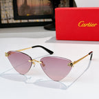 Gold-tone cat-eye glasses with light pink tinted lenses and black temple tips